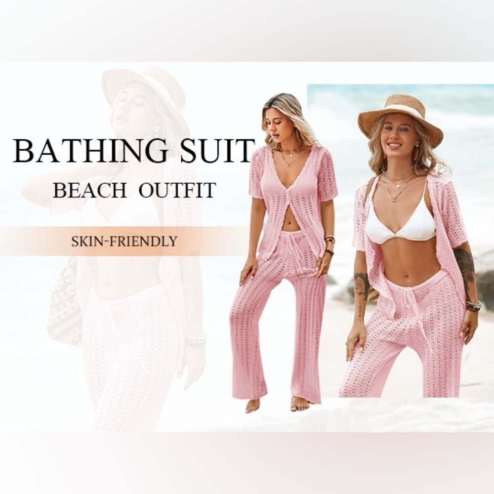 Cute pink cover up top and pants set